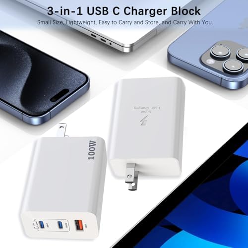 Unleash Rapid Charging with the 100 W Dual-Pack USB-C Fast Charger Block – 3-Port Ga N Wall Adapter for Mac Book Pro/Air, i Pad Pro/Air/Mini, i Phone 16/15 Pro, and Samsung Galaxy S25/S24/S23 – Superior Compatibility, Ultra-Fast Power and Multi-Device Convenience