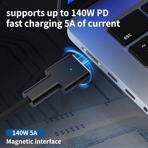 Premium 140 W Magnetic USB-C Charging Cable for Mac Book – 6.6 FT Right-Angle Cord Compatible with 2024/2023/2022 Mac Book Air M3/M2 & Pro M1/M2 Models – Durable Nylon Braided Design for Fast Power Delivery and Enhanced Convenience