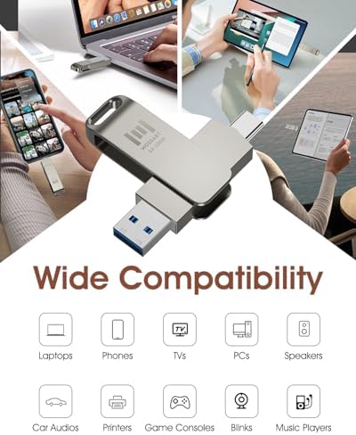 MOSDART 256 GB USB 3.1 Dual Flash Drive – Lightning-Fast Data Transfer for i Phone 15/16, Android, i Pad & Mac Book – Versatile USB-C & A Compatibility – Portable Keychain Design with LED Status Indicator