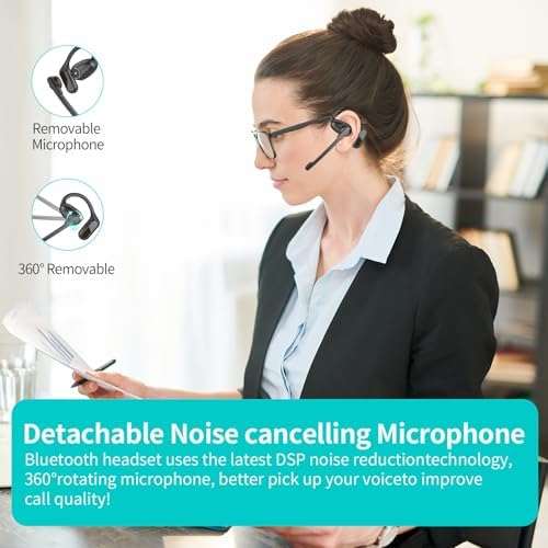 Open-Ear Bluetooth Headset with Detachable Microphone – Advanced Noise Cancellation for Professional Clarity, Bluetooth 6.0 for Instant Connection, Lightweight Comfort for All-Day Use, Perfect for Office and On-the-Go Communication
