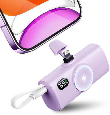 Sleek Purple Wireless Power Bank for Apple Watch & i Phone 14/16 Pro Max – 5000 m Ah Lightweight Fast Charge Charger with USB-C Connectivity for Effortless Travel and On-the-Go Power Solutions