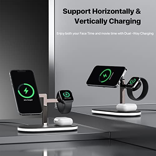 Experience the Future of Charging with the UD 3-in-1 Mag-Safe Fast Charging Station for Apple Devices – Ultimate Power Hub for i Phone 15/14/13/12, Apple Watch Series 1-9/Ultra, and Air Pods Pro – Sleek Design, Rapid Charging, and Enhanced Device Compatibility for a Clutter-Free Experience.
