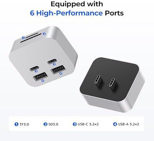 Elevate Your Mac Mini Experience with the GIISSMO 6-in-1 Aluminum Dock – Ultimate High-Speed Connectivity Hub Boasting Dual USB A & C Ports, SD/TF Card Readers for Lightning-Fast Data Transfers, and Effortless Multi-Device Integration – Transform Your Workflow with a Sleek and Portable Design for On-the-Go Professionals