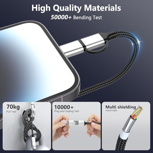16 FT 4-in-1 USB C Charging Cable – Fast 60 W Lightning, Type C & USB A Compatibility for i Phone 15/14/13/12, Mac Book, i Pad & Samsung – Ultimate Versatile Charging & Data Transfer Solution for On-the-Go Power Users