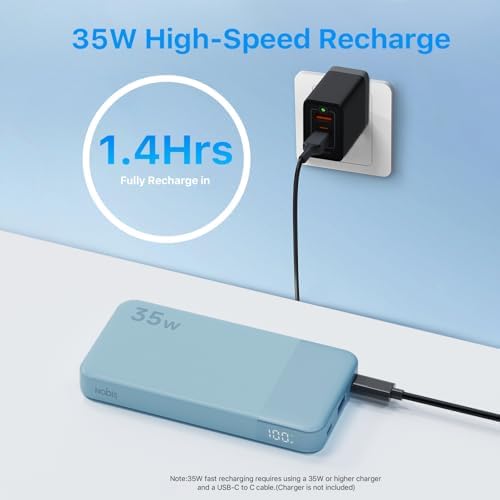 NOBIS 10000 m Ah Fast Charging Power Bank with Digital Display – Versatile USB-C Battery Pack for i Phone, i Pad, Android & More (25 W) – Compact, Reliable Charging Solution for On-the-Go Power Needs