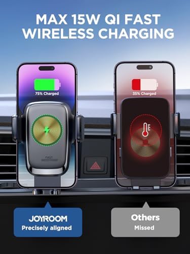 Effortless Wireless Car Charger with 15 W Qi Fast Charging – JOYROOM Auto-Clamping Phone Holder for i Phone 16/15/14/13 Pro Max, Galaxy S24 Ultra, LG, and Google Devices – Ultimate Convenience for On-the-Go Power-Up and Hands-Free Navigation