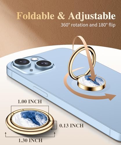 GVIEWIN Stylish Marble Phone Ring Holder with 360° Rotation for Ultimate Grip and Kickstand Functionality – Compatible with i Phone 16 Pro Max, 15 Plus, 14, 13, 12 Series & Galaxy S25/S24 Ultra – Elegant Flowing Sakura Design for Enhanced Safety and Usability