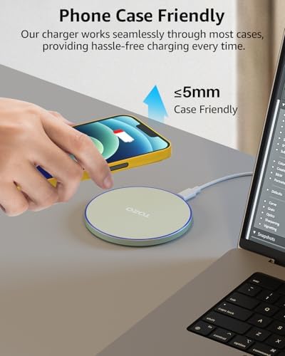 TOZO 2025 Enhanced 15 W Max Fast Wireless Charging Pad – Sleek Gray Charger for i Phone 16/15/14/13/12 Series & Samsung Galaxy S24/S23/S22 – Anti-Slip Design for Secure Charging – Lightweight & Portable Qi-Compatible Accessory for Effortless Power Delivery