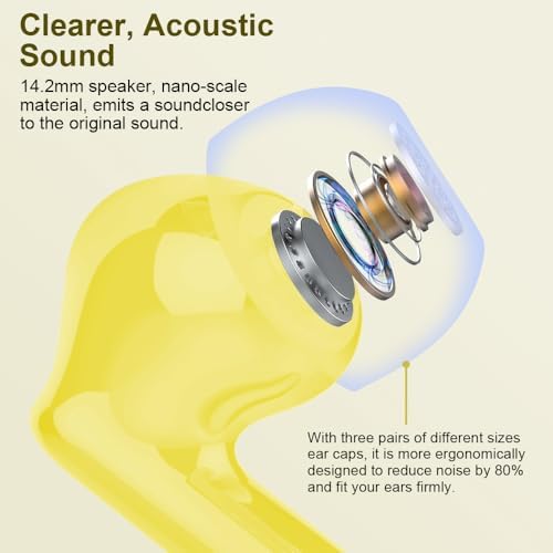 Btootos Ultra-Durable Bluetooth 5.4 Wireless Earbuds – Immersive Bass Sound with Noise-Cancelling Mic, IP7 Waterproof Design for Active Lifestyles, 36-Hour Playtime with LED Battery Display, Bold Yellow for a Striking Audio Experience