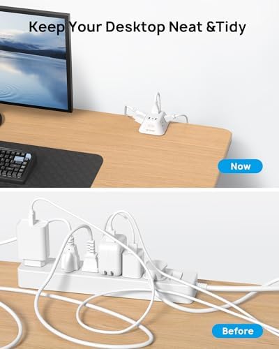Ultimate Desk Clamp Power Strip: 5 AC Outlets & 3 USB Fast Charging Ports, Mountable Surge Protector for Home Office & Gaming, Fits 1.97″ Thick Table Edges, 6 FT Flexible Extension Cord, Enhance Productivity & Organize Your Workspace