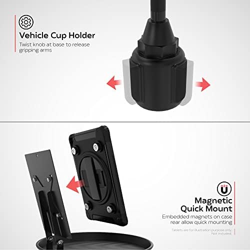 Transform Your Drive with the CTA Adjustable Vehicle Cup Holder Mount – VESA-Compatible Magnetic Tablet Holder with Splash-Proof Enclosure and Integrated Tray for 70 mm to 100 mm Cup Holders – Ultimate Convenience and Safety for On-the-Go Entertainment and Navigation