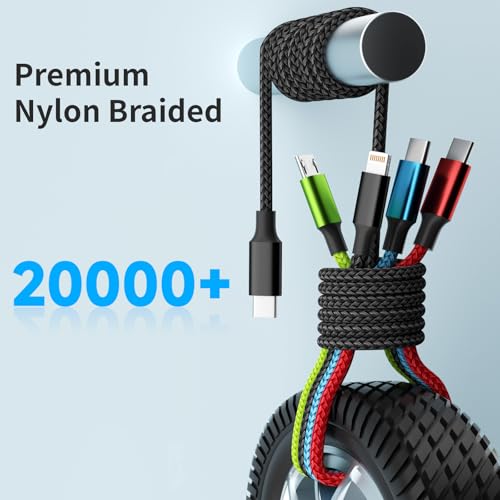Versatile 4-in-1 Nylon Braided Charging Cable – 2 Pack, 5 FT Length, Fast Charging Universal USB Cable for Lightning, USB-C, and Micro USB Devices, Optimized for High-Speed Connectivity and Enhanced Durability, Ideal for Phones, Tablets, and More
