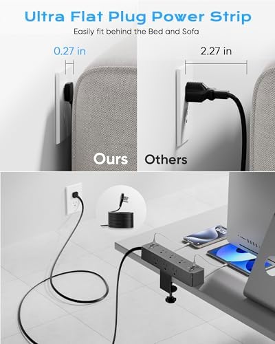 Revolutionize Your Workspace with ACOZVIN 17-in-1 Desk Clamp Power Strip – 40 W Fast Charging Hub, 9 AC Outlets & 8 USB Ports (4 USB-C) for Ultimate Device Connectivity, 10 ft Flat Plug Surge Protector Perfect for Home Office Efficiency and Safety