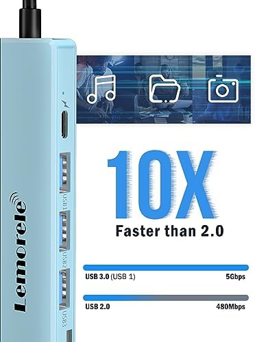 Lemorele 7-in-1 USB C Hub Adapter: Unleash Ultimate Connectivity with 4 K HDMI Output, 100 W Power Delivery, and High-Speed Data Transfers – Sleek Blue Multiport Dongle for Mac Book, Chromebook, Dell, HP & Lenovo Users Seeking Enhanced Performance and Style