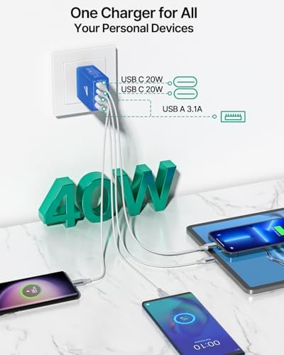 Aiminu 40 W 4-Port USB C Wall Charger Block 3-Pack – Efficient PD Fast Charging Solution for i Phone 15/14/13/12/11/Pro Max, i Pad & Android Devices – Ideal for Home, Travel, and Multi-Device Power Needs