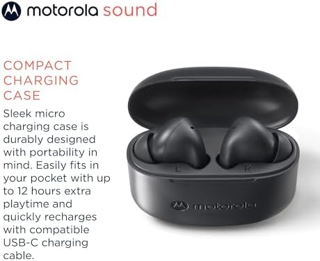 Motorola Moto Buds 065 True Wireless Earbuds – Extended 17-Hour Battery Life, IPX4 Splash Proof Design, Advanced Touch Control, and ENC Microphone for Superior Call Clarity – Noise Isolation Headphones in Stylish Moonless Night Finish for Ultimate Comfort and Connectivity