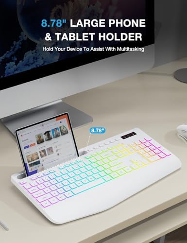 SABLUTE Ergonomic Large Print Wired Keyboard with Wrist Rest & Phone Holder – Perfect for Enhanced Visibility and Comfort in Windows, Desktop & Laptop Use – Eye-Catching Yellow Design for Effortless Typing Experience