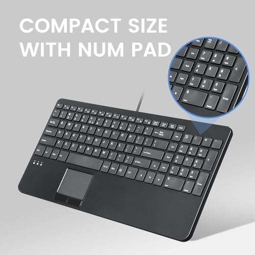 Compact USB Keyboard with Touchpad – Perixx PERIBOARD-534 for Enhanced Productivity, Scissor Key Comfort, and Built-in USB Hubs – Ergonomic Design for Home and Office Use, Space-Saving Dimensions of 15.63 x 7.80 x 1.18 inches – Seamless Navigation with Integrated Touchpad and Number Pad for Effortless Computing