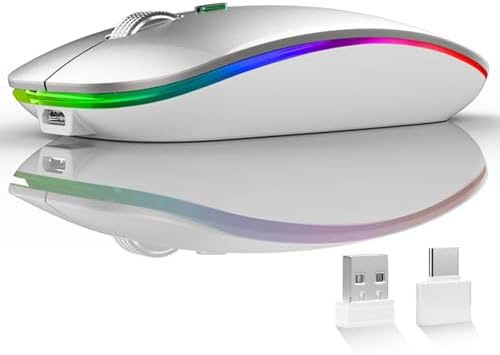 Uiosmuph G12 Slim Rechargeable LED Wireless Silent Mouse – Ultra-Portable USB Optical Computer Accessory with Type C Adapter for Seamless Compatibility and Noise-Free Operation in Blackish Green