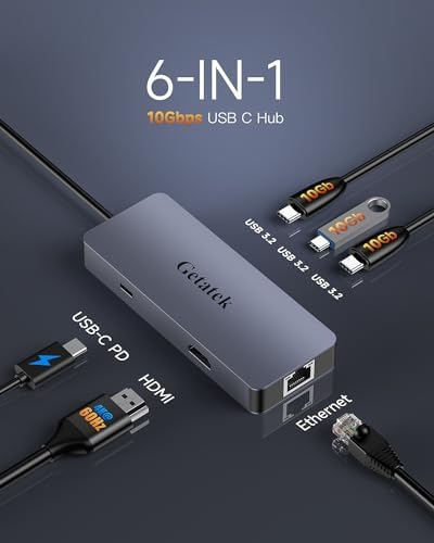 Enhance Your Digital Workflow with the Premium 6-Port USB-C Ethernet Hub – Unleash 10 Gbps Data Speeds, Stunning 4 K@60 Hz HDMI Output, and 100 W Power Delivery for Mac Book, Dell, Lenovo, i Phone 15 & Pro Max – Ideal for Professionals Seeking Seamless Connectivity and Versatile Performance!