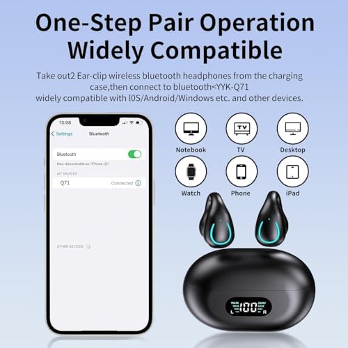 Revolutionary Open Ear Clip Bone Conduction Headphones for Active Lifestyles – Bluetooth Sports Earphones with Waterproof Technology, Built-in Microphone for Effortless Hands-Free Calling, Secure Fit Earhooks for Ultimate Stability, and Smart Wireless Charging Case with Display for Simplified Power Management – Ideal for Running, Cycling, and Outdoor Fitness Adventures