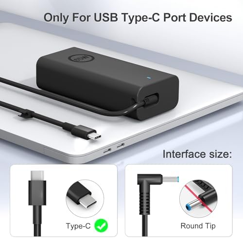 Ultra-Fast 65 W USB-C Charger for Dell Laptops – Lightweight and Portable Power Adapter with Safety Features – Compatible with XPS 13, Latitude & Inspiron Series – Efficient Charging with LED Indicator and Power Cord Included – Perfect for Travel and Daily Use