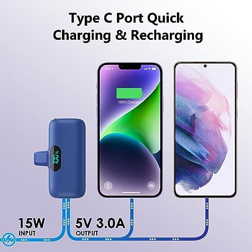 Ultra-Compact 2 Pack Mini Portable Charger 5200 m Ah with PD Fast Charging & LCD Display – Stylish Battery Backup Power Bank for i Phone 14/13/12/XR/7/6 – Your Essential On-the-Go Charging Solution