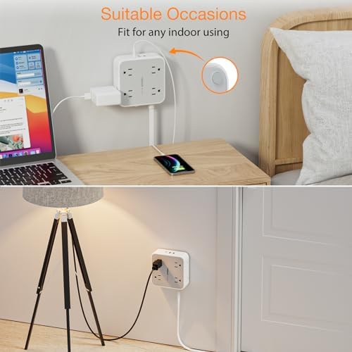 TESSAN Power Strip Tower Surge Protector: 8 AC Outlets & 3 USB Ports (1 USB-C) with 900 Joules Protection, 5 FT Flat Plug Extension Cord – Ultimate Desk Charging Station for Home Office and Dorm Room Efficiency