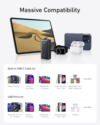 Anker Nano 10,000 m Ah Portable Charger – Ultra-Compact Power Bank with Integrated USB-C Cable for Fast Charging – 30 W Output for i Phone 16/15, Mac Book, Galaxy, Air Pods, and More – Eco-Friendly Design for On-the-Go Professionals