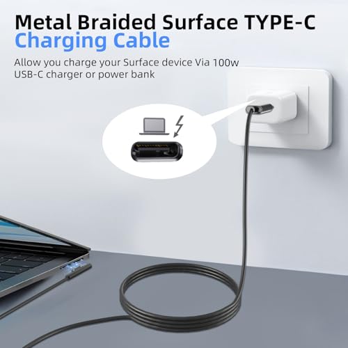 Ultimate 6 FT PD100 W USB-C Charger Cable for Microsoft Surface Devices – Compatible with Surface Pro Models 10/9/8/7+/7/6/5/4/3/X & Surface Laptop 6/5/4/3/2/1 – High-Speed 65 W/45 W Power Delivery, Durable Design for Efficient Charging & Data Transfer