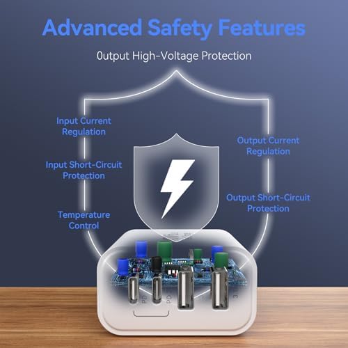 40 W Ultra-Fast Multi-Device Charging Station for i Phone 15/14 – 4-Port USB-C & USB-A Power Hub with 6 FT Cables for Rapid Charging at Home or on the Go – Exceptional Compatibility with i Pad Pro and All i Phone Models
