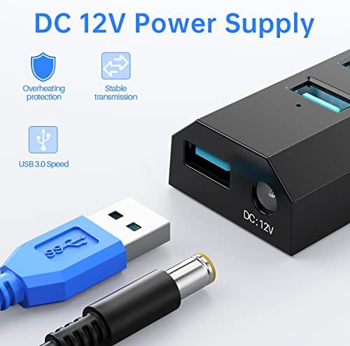 Maximize Your Connectivity with the Aiibe 6-Port USB 3.0 Hub Splitter – High-Speed Data Transfer Up to 5 Gbps, Includes 24 W Power Adapter for Reliable Multi-Device Charging, Perfect for Laptops, Mac, PCs & Mobile HDDs – Streamline Your Workflow & Enhance Productivity with This Sleek Black USB Hub