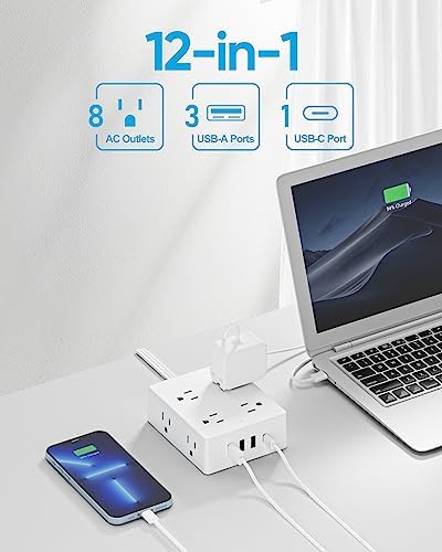 Ultra Thin Flat Plug Surge Protector Power Strip with 6 Outlets and 3 USB Ports, Including USB-C – Space-Saving Design for Home, Office, and Travel – Efficient Power Management and Device Protection by Olcorife