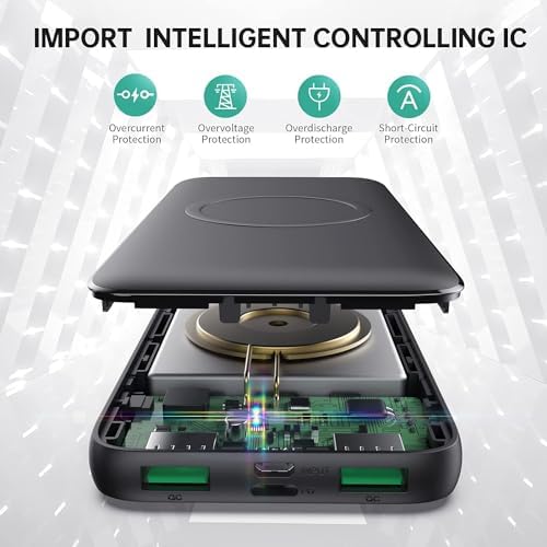 Ultra-Fast Wireless Portable Charger Power Bank – 13800 m Ah Capacity with 15 W Wireless Charging, 25 W PD & QC 4.0 USB-C, Dual Input & 4 Output Ports – Ideal for i Phone 16/15/14/13/12 and Android Devices – Compact Travel Essential for Uninterrupted Power