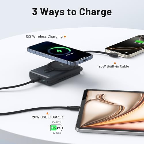 Ultimate Magnetic Portable Charger 10,000 m Ah – Qi2 Certified 15 W Fast Wireless Power Bank with Foldable Stand, PD20 W USB-C Cable for i Phone 16/15/14/13/12 Series – Effortless Charging on the Go