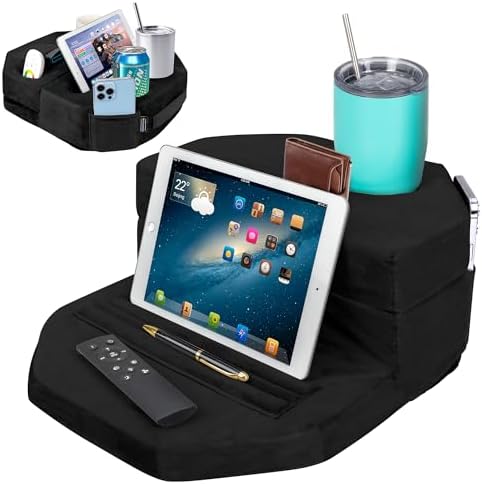 Octagonal Couch Cup Holder Tray Pillow – Versatile Bed & Sofa Caddy for Drinks, Snacks, and Devices | Ideal for RVs and Cars – Soft Supportive Base for Comfort & Stability | Durable Design for Easy Cleaning & Enhanced Compatibility (Black)