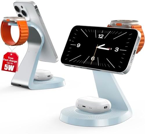 Ultimate 3-in-1 Mag Safe Charging Station for Apple Devices – Fast Wireless Charger for i Phone 16/15/14/13/12, Air Pods & Apple Watch with USB-C Compatibility – Sleek, Space-Saving Design for Home and Office Use