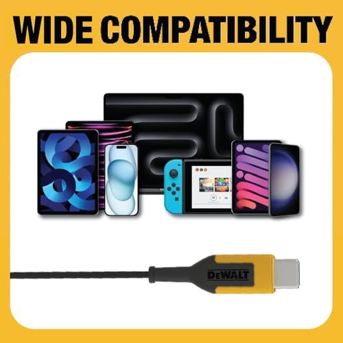 DEWALT Heavy-Duty USB-C Earbuds: Premium Waterproof Jobsite Headphones for i Phone 15/16 Pro Max & Samsung S23 Ultra – Superior Sound Quality with Built-in Mic and Volume Control for Professionals – Durable, Ergonomic Design for All-Day Comfort and Seamless Connectivity