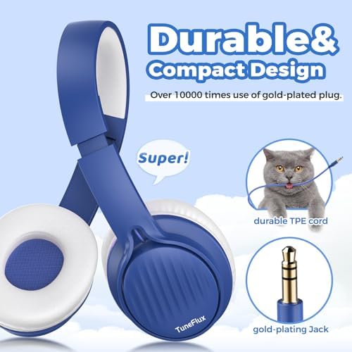 Tune Flux Safe Sound Kids Headphones – Wired Toddler Audio Gear with 85 d B Volume Limiting for Hearing Protection – Comfortable Foldable Design in Purple for School, Travel, and Tablet Use – Premium Stereo Sound for Young Listeners