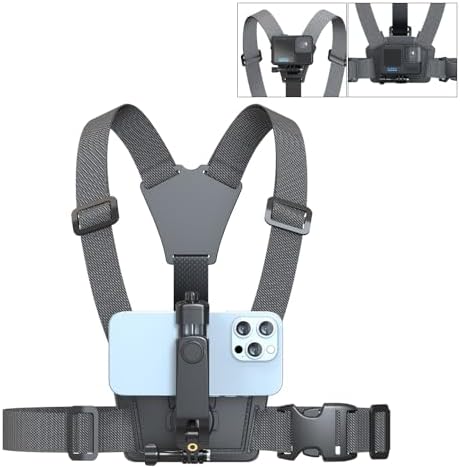 SOH Adjustable Phone Chest Strap Harness Mount – Ultimate Hands-Free POV Video Recording Solution for Biking, Kayaking, Fishing & Skateboarding – Compatible with DJI Action, Go Pro, Insta360 & More – Lightweight, Durable & 360-Degree Rotation for Seamless Adventures