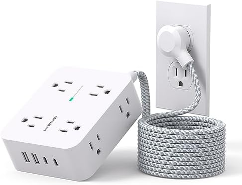HANYCONY 8-Outlet Surge Protector Power Strip with 4 Fast USB Ports (2 USB-C) – Versatile Desk Charging Station with 5 Ft Extension Cord, Flat Plug, and Wall Mount Capability for Home Office Efficiency and Safety