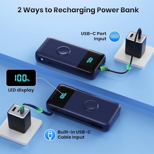 High-Capacity 40800 m Ah 5-in-1 Portable Power Bank with Fast Charging for i Phone and Apple Watch – Dual Built-in Cables, Magnetic Wireless Charger, LED Display, Ideal for Travel and Outdoor Adventures, Compatible with Android and More Devices