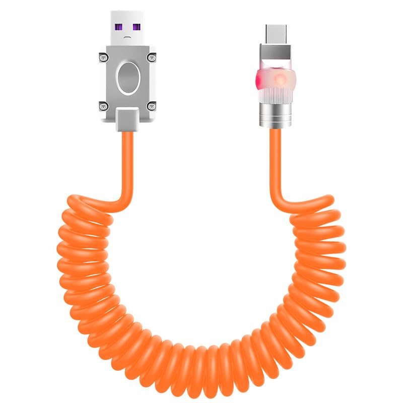 Neon Chubby USB-C Charging Cable with Fast Charge and Adjustable Length – Coiled Design for Maximum Flexibility and Stunning Gradient Illumination (1.64 FT to 4.43 FT) – Durable and Stylish Accessory for Smartphones and Tablets, Enhancing Your Charging Experience with Eye-Catching Glow and Robust Performance