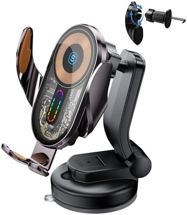 ESSAGER 15 W Fast Wireless Car Charger with Auto-Clamping Phone Holder – Universal Compatibility for i Phone 15/14/13/12/11 Pro Max & Samsung Galaxy S23/S22/S21 – Effortless One-Hand Operation & Optimal Viewing Angles for Ultimate Driving Convenience