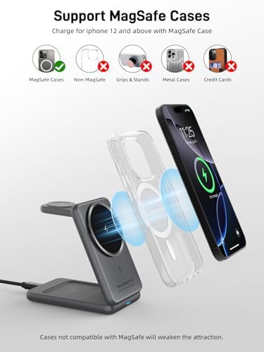3-in-1 Foldable Mag Safe Wireless Charger for Apple Devices – Ultimate Travel Charging Station for i Phone 16/15/14/13, Air Pods Pro 2, and Apple Watch Series 10/9/8/7 – Enhanced Speed, Magnetic Alignment, and Stylish Design for Seamless Power Solutions