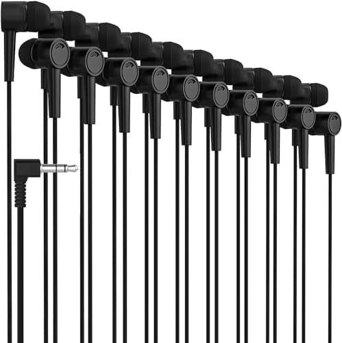 Maeline 20-Pack Tangle-Free Stereo Earbuds – Premium Wired Headphones for K-12 Classrooms, Libraries, Travel, and Fitness – High-Fidelity 3.5 mm Compatibility for Phones, Tablets, and Laptops – Sleek Jet Black Design for Ultimate Convenience and Storage Efficiency