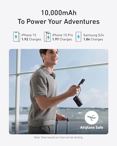 Anker Nano 3-in-1 Power Bank: 10,000 m Ah Fast Charging Portable Charger with Built-in USB-C Cable & Foldable Wall Plug for i Phone 15/16, Galaxy, and Mac Book – Ultimate Travel Charging Solution with Enhanced Compatibility and Speed