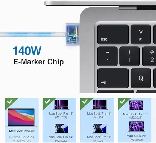 High-Speed 140 W USB-C Power Adapter for Mac Book Pro & Air – Includes Magnetic 3 Cable for Seamless Connectivity with M1, M2, M3, M4 Models (2021-2025) – Lightweight, Portable Design with Overcharge Protection for Effortless Charging Solutions