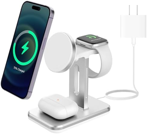 15 W 3-in-1 Wireless Charging Station for Apple Devices – Fast Charging Dock for i Phone 16/15/14/13 Pro Max, Apple Watch 9/8/7/6/5, and Air Pods Pro 3/2 – Sleek Multi-Device Charger with Enhanced Speed and Safety Features