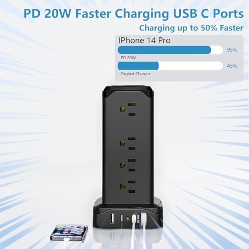 Ultimate PASSUS Surge Protection Power Strip – 6 FT Flat Extension Cord with 16 AC Outlets and 4 Fast-Charging USB Ports (2 USB-C) – Versatile Charging Station for Home, Office, and Dorm – Maximize Outlet Usage and Enhance Device Safety